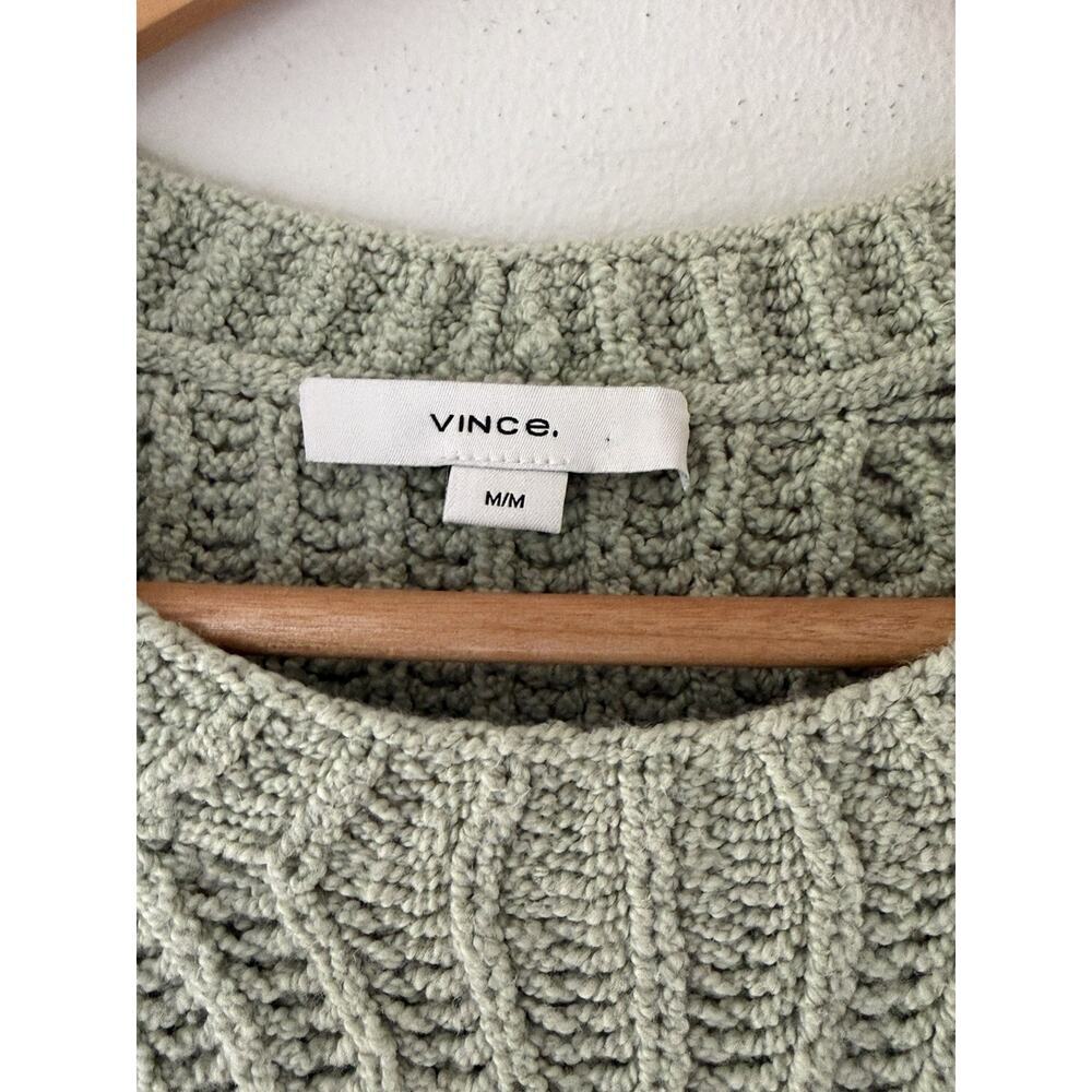 VINCE Crimped Cotton Crew Neck Sweater Womens Medium Light Green Long Sleeve - Picture 4 of 6